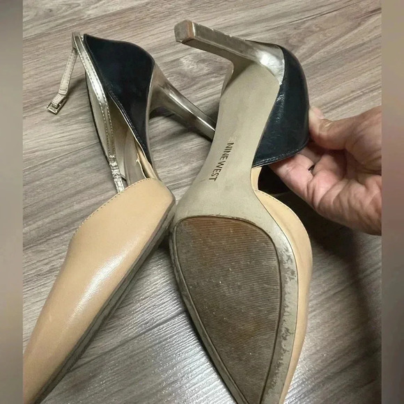 Nine West 3 Tone heels Nude Black Gold 8 - Picture 6 of 9